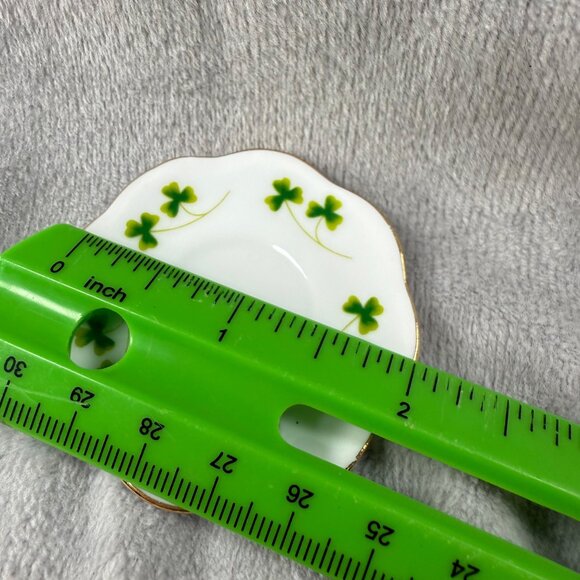 Shamrock Clover Pattern MINIATURE Creamer Cup & Saucer Set Gold Tone Trim - Picture 8 of 16